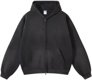 Mens Oversized Hoodies Streetwear Unisex Vintage Hoodies Zip Up Acid Wash Sweatshirt for Men Heavyweight