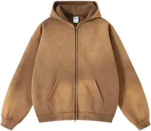Mens Oversized Hoodies Streetwear Unisex Vintage Hoodies Zip Up Acid Wash Sweatshirt for Men Heavyweight