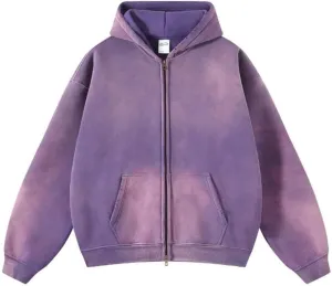 Mens Oversized Hoodies Streetwear Unisex Vintage Hoodies Zip Up Acid Wash Sweatshirt for Men Heavyweight