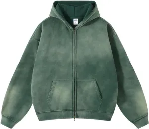 Mens Oversized Hoodies Streetwear Unisex Vintage Hoodies Zip Up Acid Wash Sweatshirt for Men Heavyweight