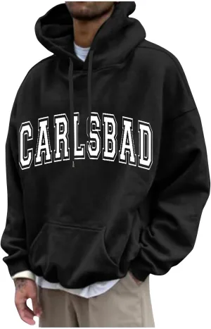 Men's Oversized Pullover Letter Print Graphic Hoodies Long Sleeve Casual New York Sweatshirt with Pocket