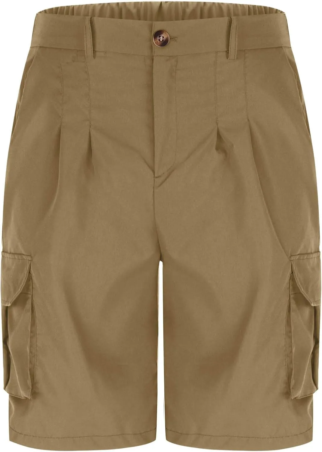 Mens Pleated Cargo Shorts Tailored Fit Button Waist Shorts with Side Utility Pockets and Clean Summer Styling