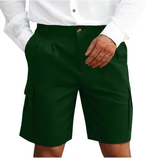 Mens Pleated Cargo Shorts Tailored Fit Button Waist Shorts with Side Utility Pockets and Clean Summer Styling