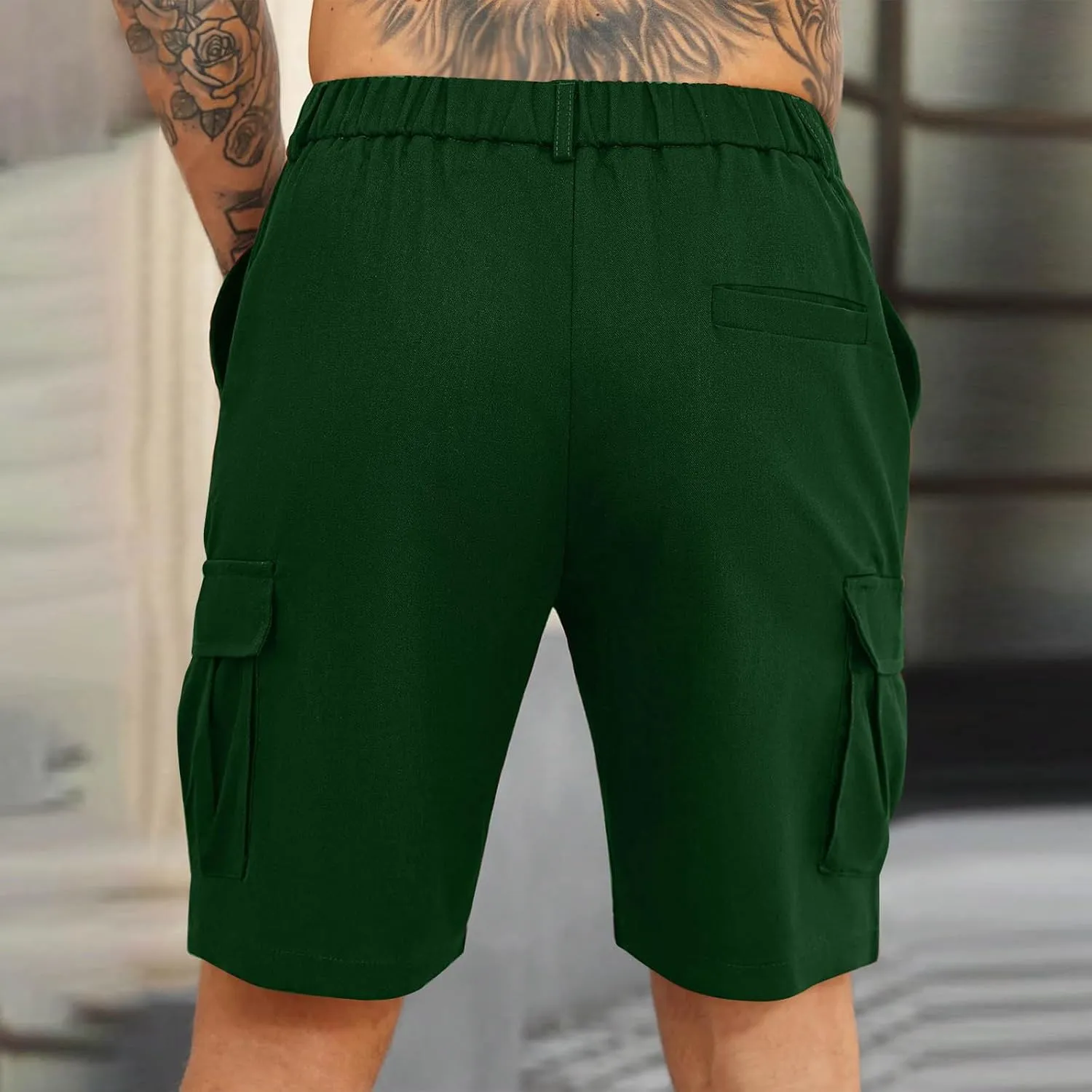 Mens Pleated Cargo Shorts Tailored Fit Button Waist Shorts with Side Utility Pockets and Clean Summer Styling