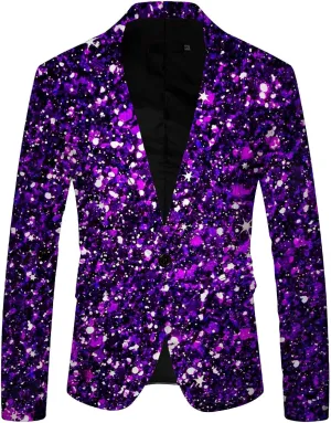 Men's Sequin Suit Printed Lapel One Button Slim Fit Suit Style Masquerade Suits Formal Business Sport Suit Coats