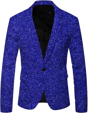 Men's Sequin Suit Printed Lapel One Button Slim Fit Suit Style Masquerade Suits Formal Business Sport Suit Coats