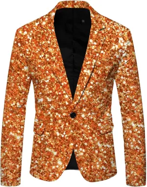 Men's Sequin Suit Printed Lapel One Button Slim Fit Suit Style Masquerade Suits Formal Business Sport Suit Coats