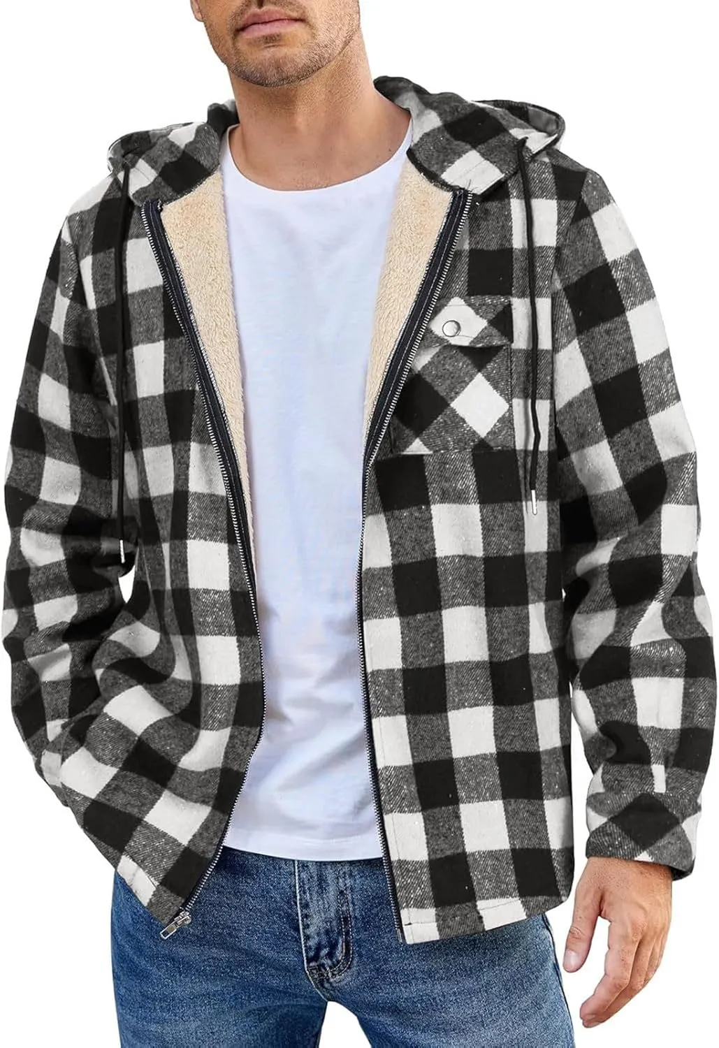 Mens Sherpa Hoodie Zip Up Fleece Thermal Hooded Heavyweight Warm Thick Hoodies