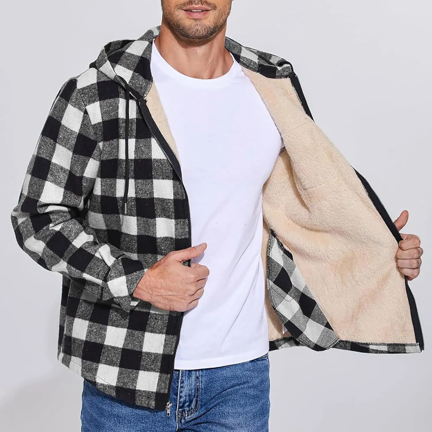 Mens Sherpa Hoodie Zip Up Fleece Thermal Hooded Heavyweight Warm Thick Hoodies