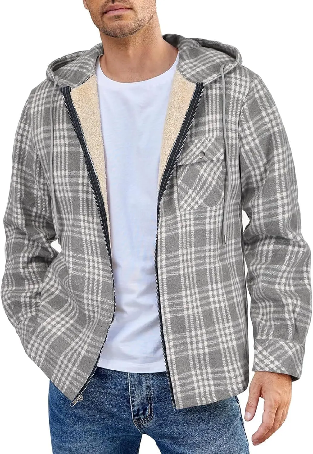 Mens Sherpa Hoodie Zip Up Fleece Winter Hooded Thick Thermal Heavyweight Sweatshirt