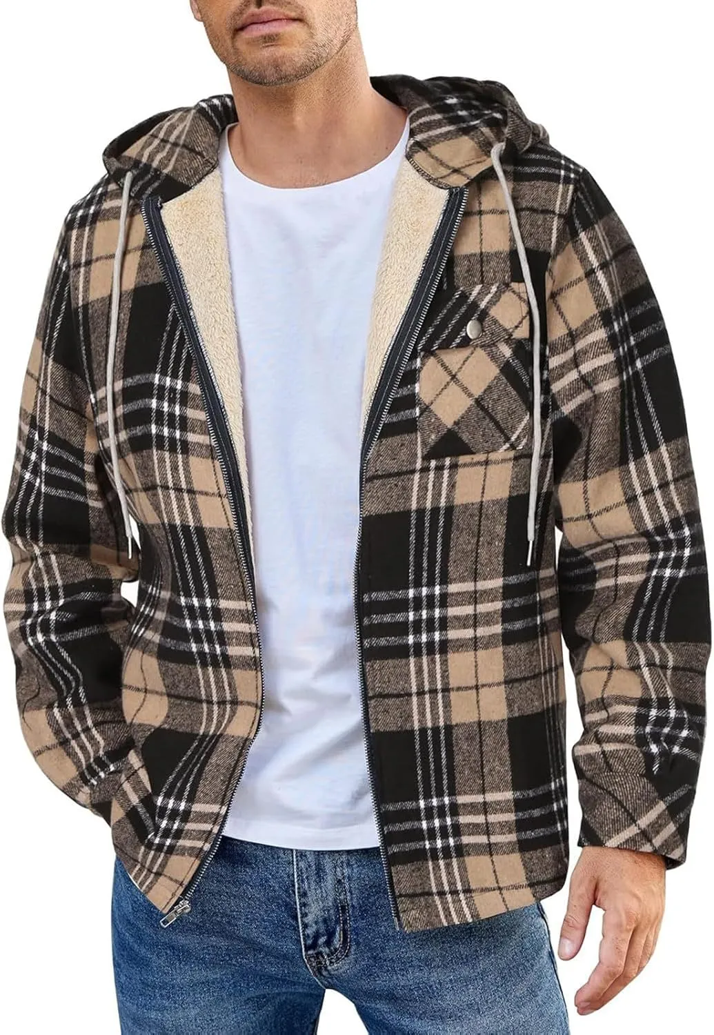 Mens Sherpa Hoodie Zip Up Fleece Winter Hooded Thick Thermal Heavyweight Sweatshirt