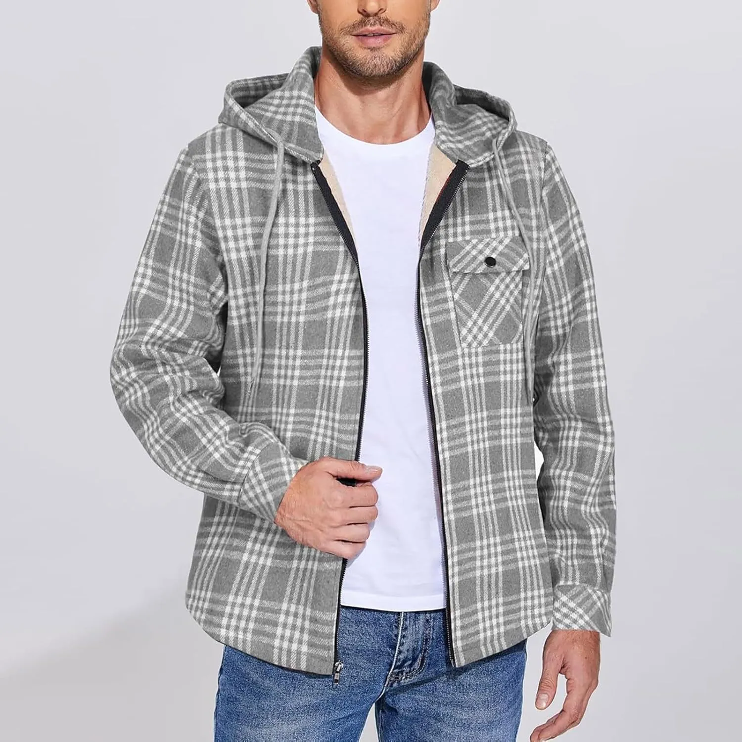 Mens Sherpa Hoodie Zip Up Fleece Winter Hooded Thick Thermal Heavyweight Sweatshirt