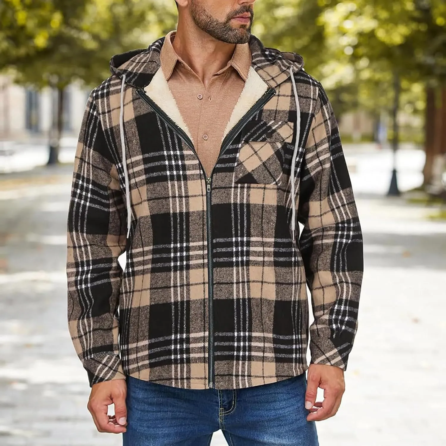 Mens Sherpa Hoodie Zip Up Fleece Winter Hooded Thick Thermal Heavyweight Sweatshirt