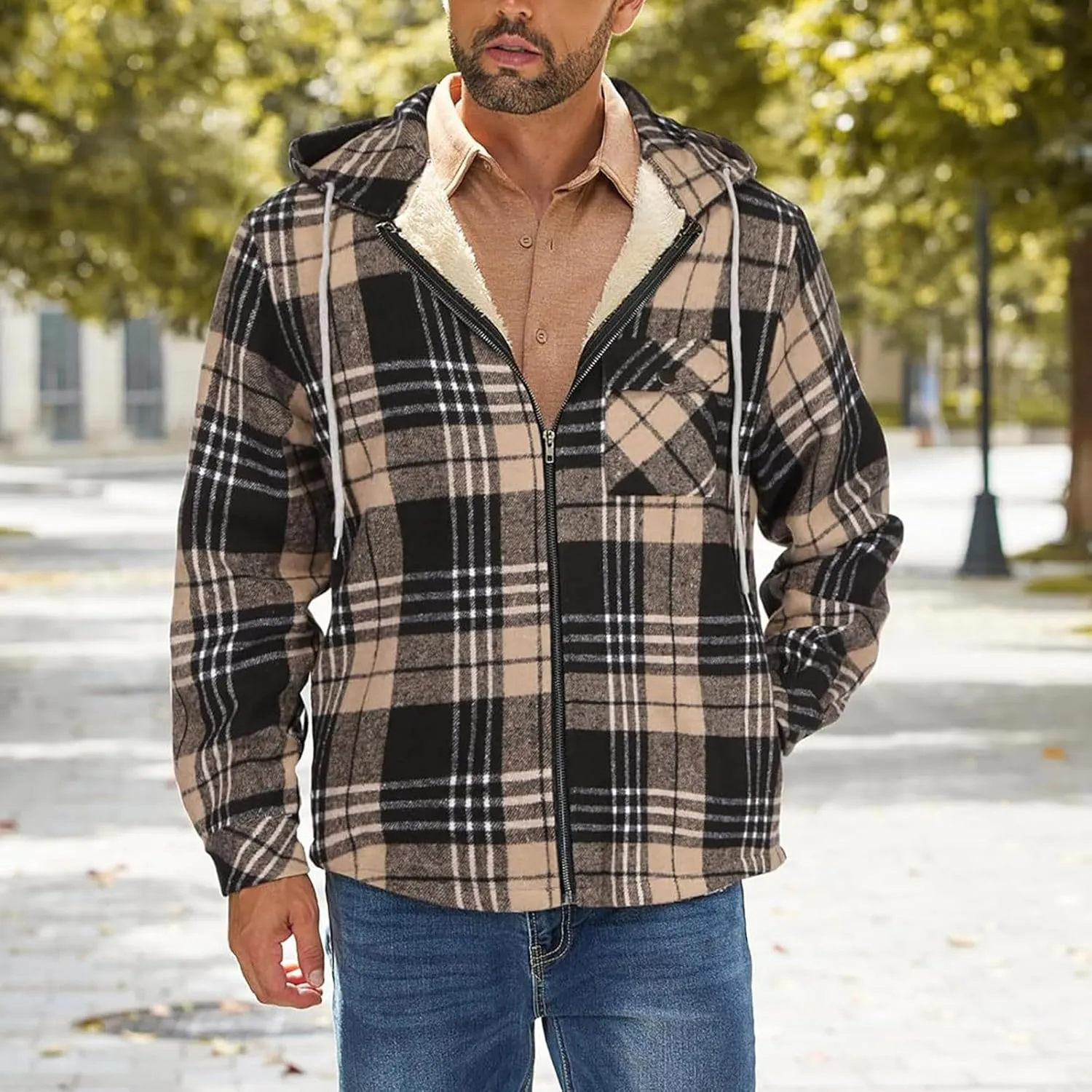 Mens Sherpa Hoodie Zip Up Fleece Winter Hooded Thick Thermal Heavyweight Sweatshirt