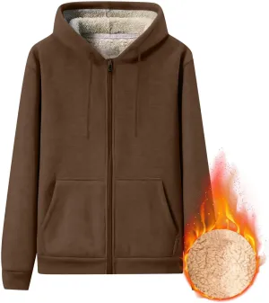 Mens Sherpa Lined Hoodie Zip Up Warm Thick Hoodies Heavyweight Casual Fleece Hooded