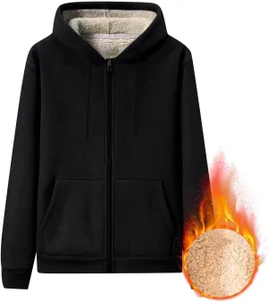 Mens Sherpa Lined Hoodie Zip Up Warm Thick Hoodies Heavyweight Casual Fleece Hooded