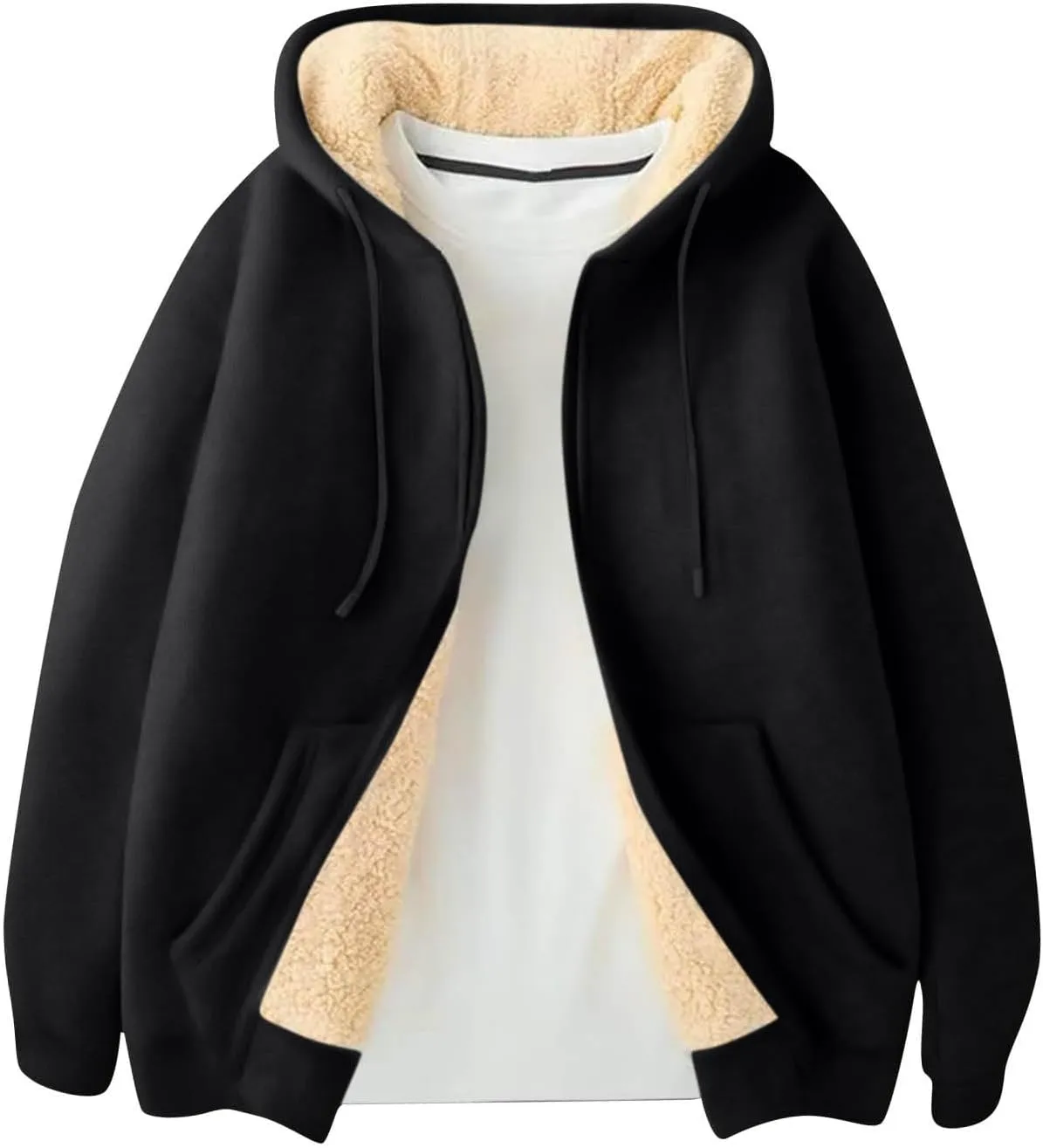 Mens Sherpa Lined Hoodie Zip Up Warm Thick Hoodies Heavyweight Casual Fleece Hooded