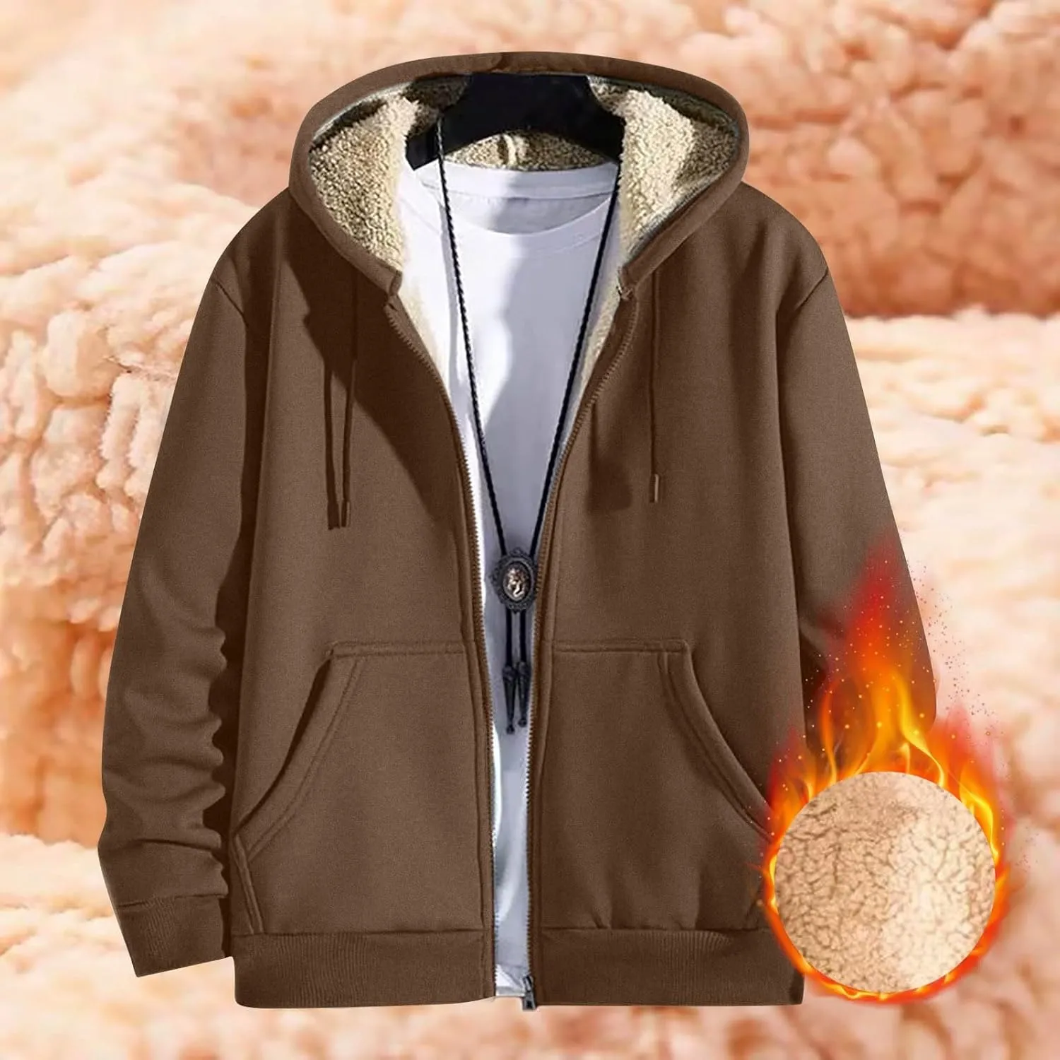 Mens Sherpa Lined Hoodie Zip Up Warm Thick Hoodies Heavyweight Casual Fleece Hooded