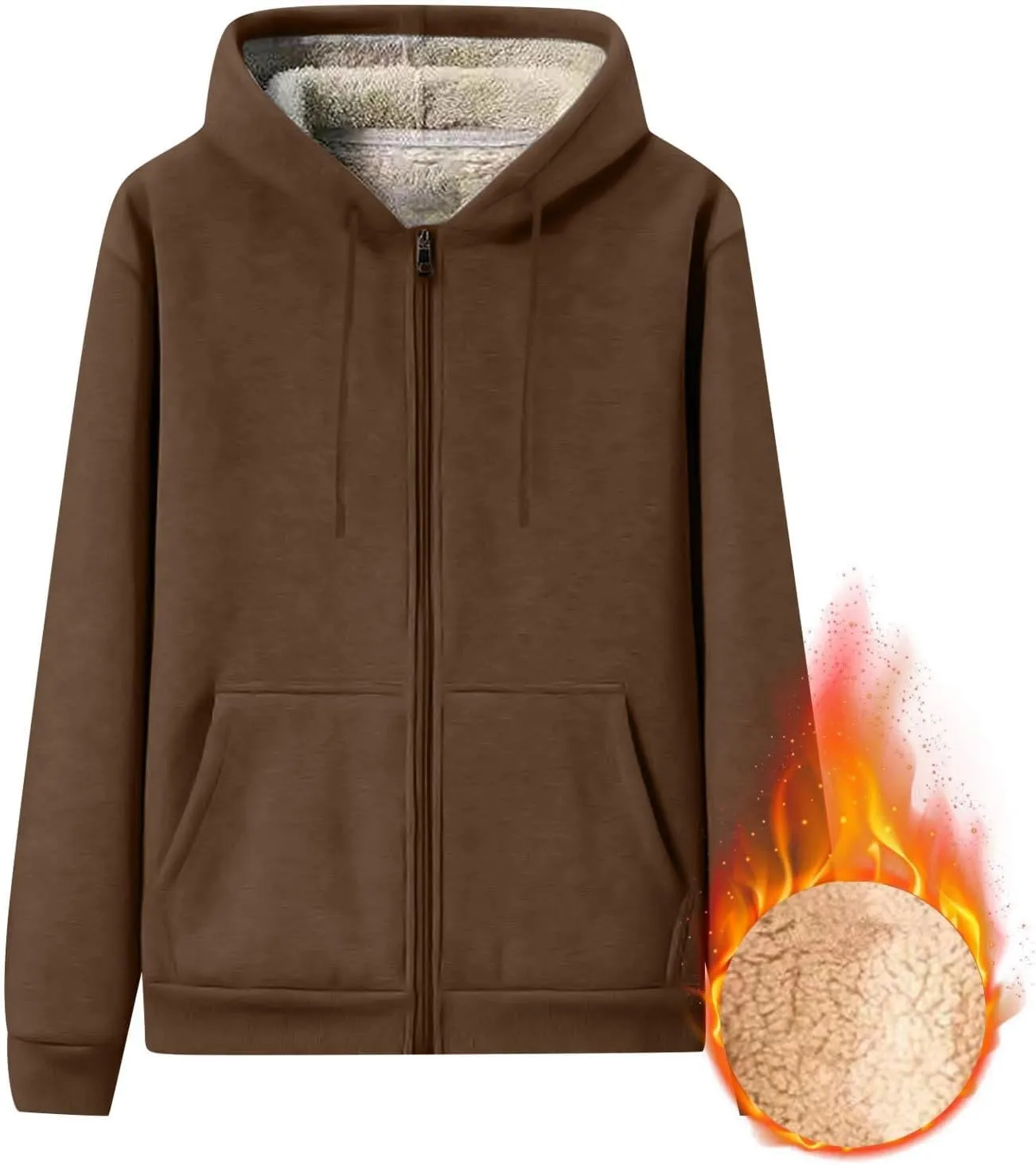Mens Sherpa Lined Hoodie Zip Up Warm Thick Hoodies Heavyweight Casual Fleece Hooded