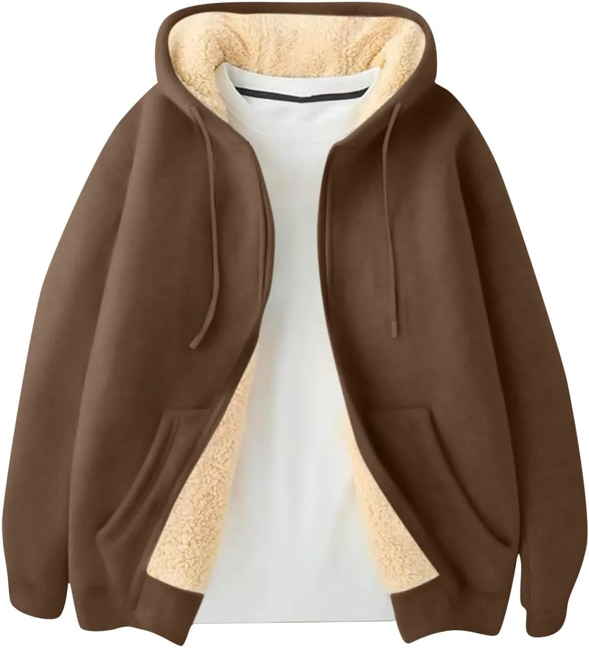 Mens Sherpa Lined Hoodie Zip Up Warm Thick Hoodies Heavyweight Casual Fleece Hooded