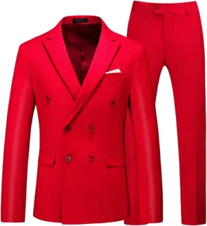 Men's Slim Fit 2 Piece Suit Double Breasted Business Wedding Prom Tuxedo Suits Notched Lapel Blazer and Pants Set