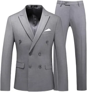 Men's Slim Fit 2 Piece Suit Double Breasted Business Wedding Prom Tuxedo Suits Notched Lapel Blazer and Pants Set