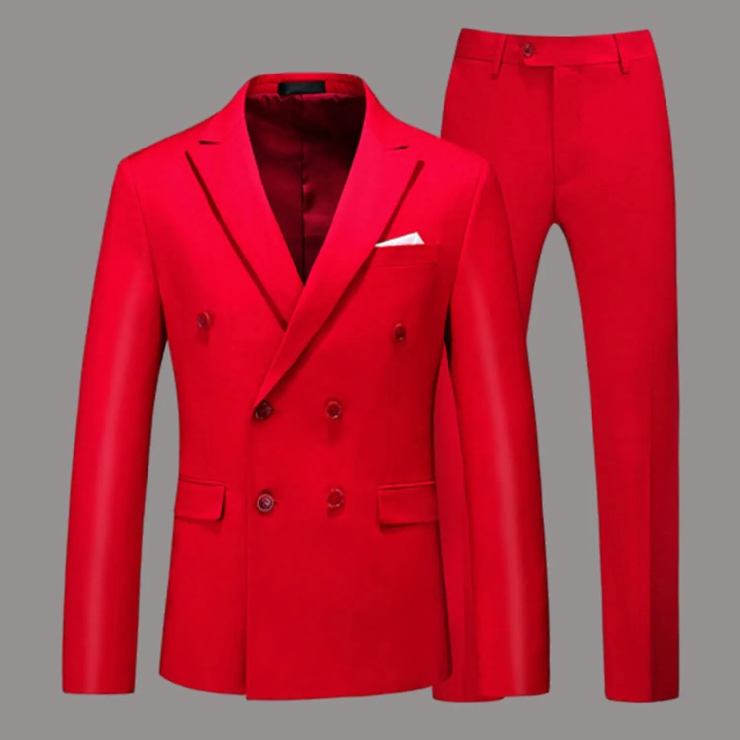 Men's Slim Fit 2 Piece Suit Double Breasted Business Wedding Prom Tuxedo Suits Notched Lapel Blazer and Pants Set