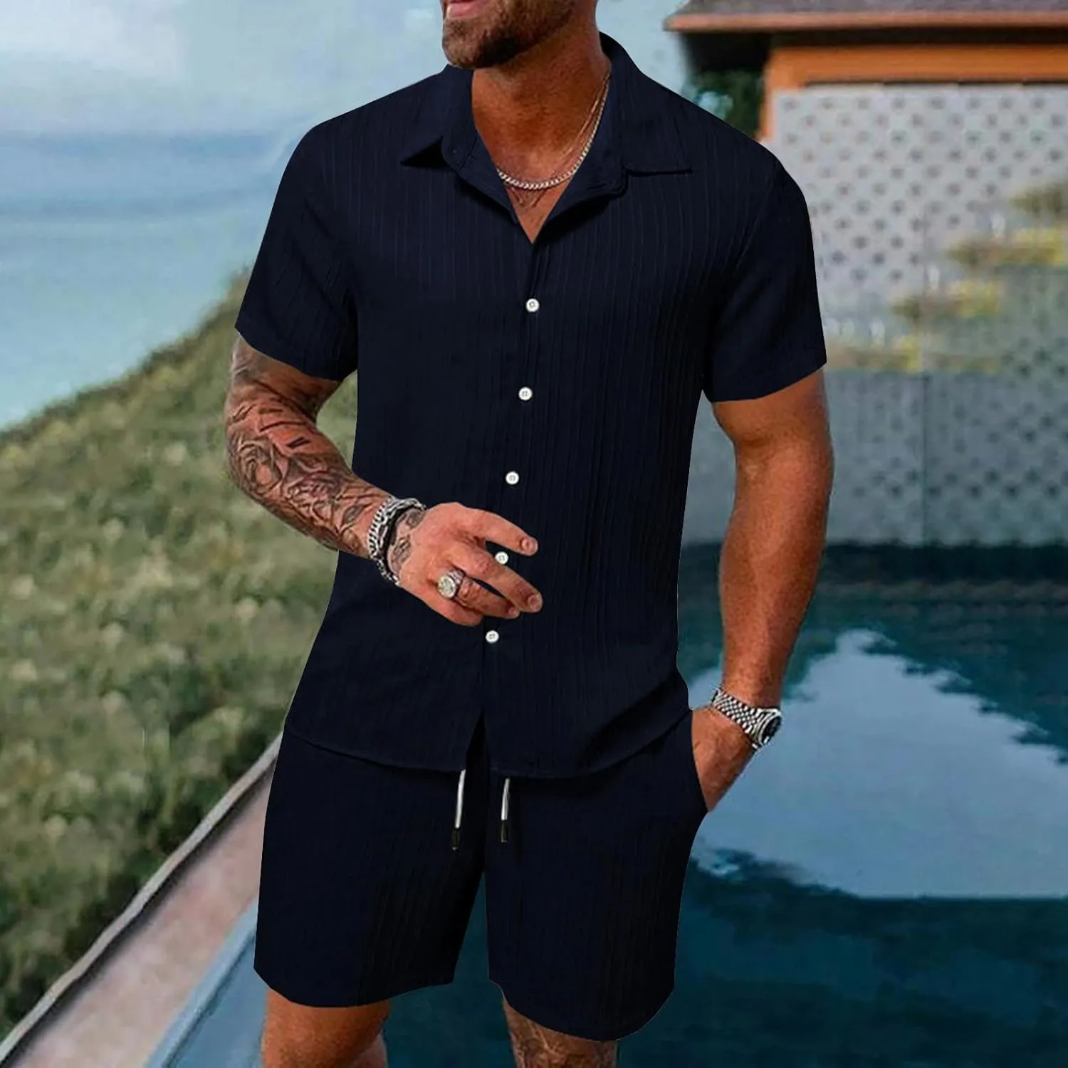 Men's Suits Tailored Spring Summer Leisure Set Comfortable Breathable Short Sleeve Sports Outfit Perfect for