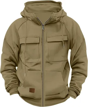 Mens Tactical Hoodies Long Sleeve Cargo Hooded Sweatshirts Outdoor Zip Up Military Jackets with Pockets