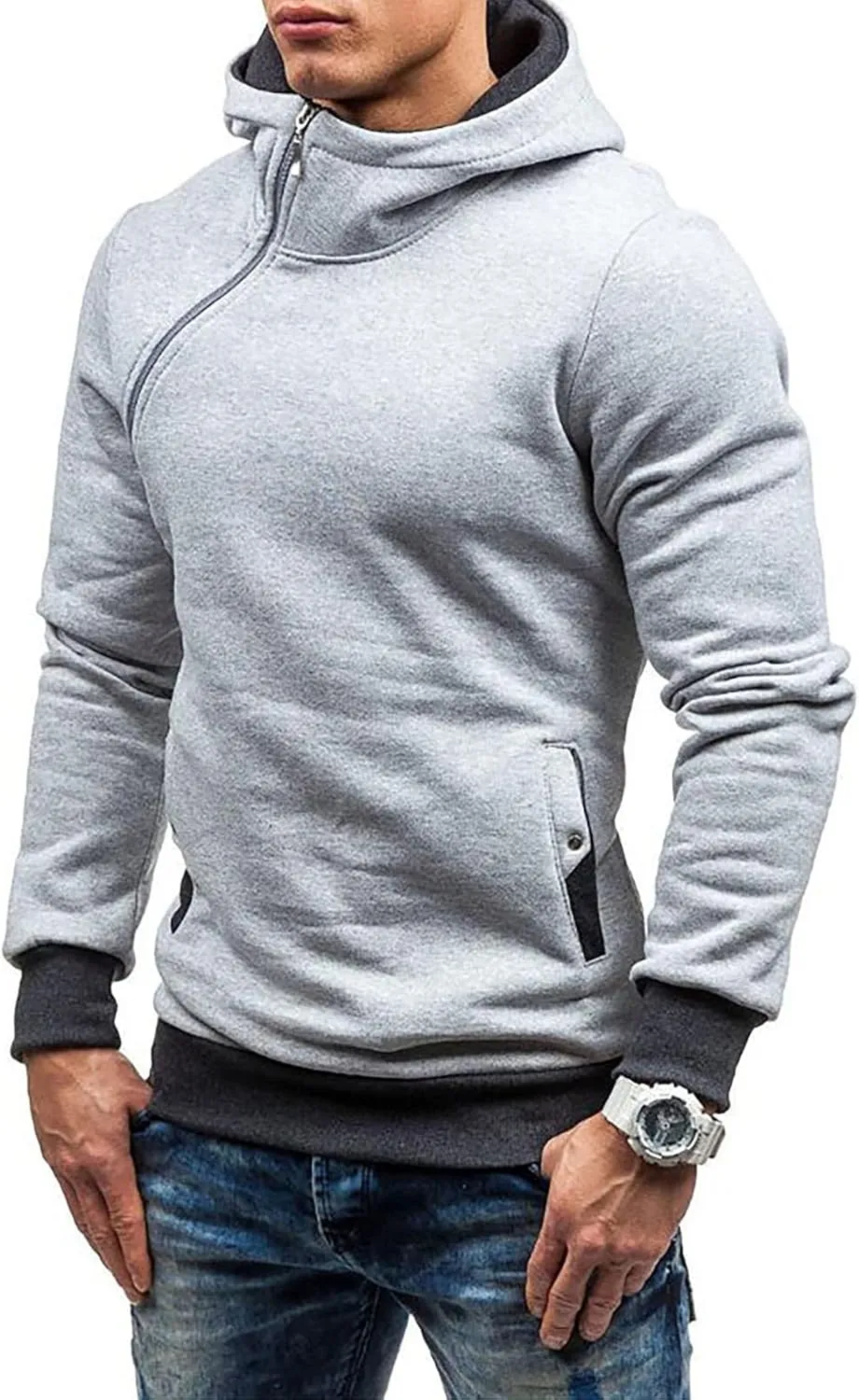 Men's Zip Up Hoodie Casual Camouflage Sports Sweatshirt Long Sleeve Zipper Hooded Jacket Coat