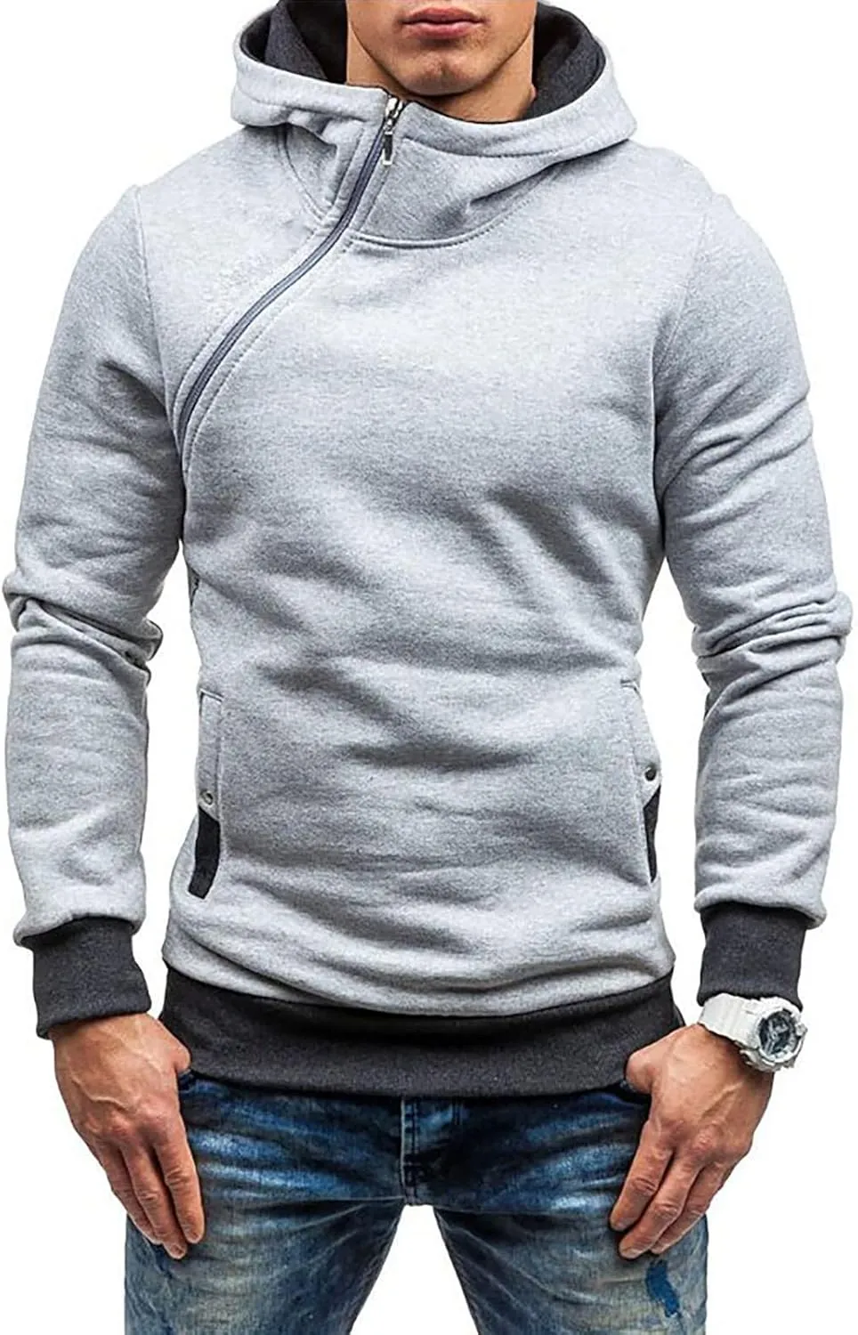 Men's Zip Up Hoodie Casual Camouflage Sports Sweatshirt Long Sleeve Zipper Hooded Jacket Coat