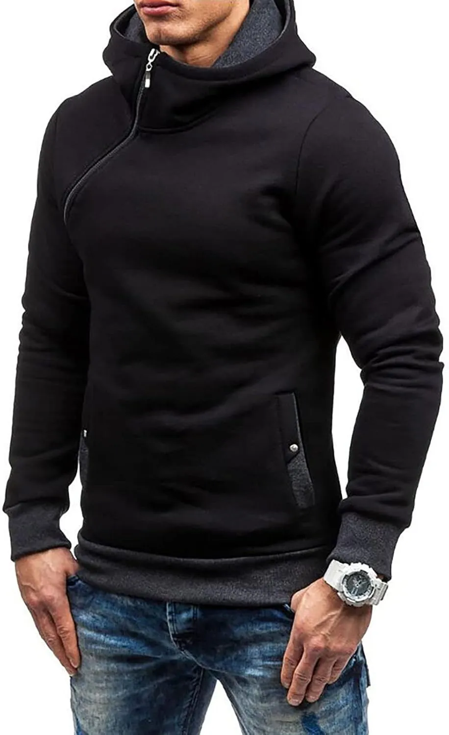 Men's Zip Up Hoodie Casual Camouflage Sports Sweatshirt Long Sleeve Zipper Hooded Jacket Coat