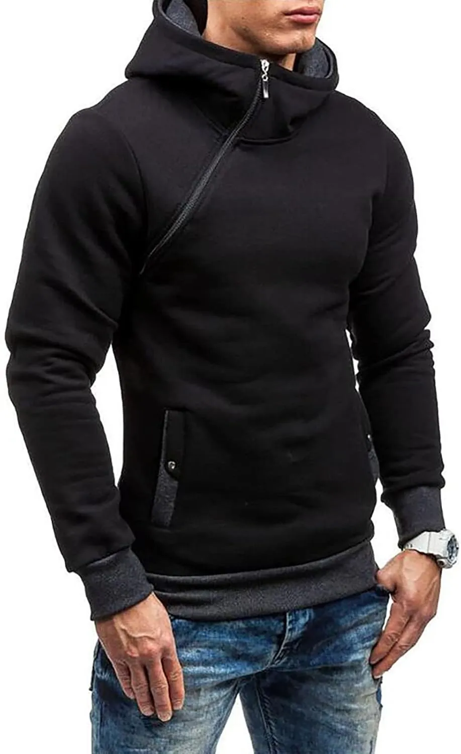 Men's Zip Up Hoodie Casual Camouflage Sports Sweatshirt Long Sleeve Zipper Hooded Jacket Coat
