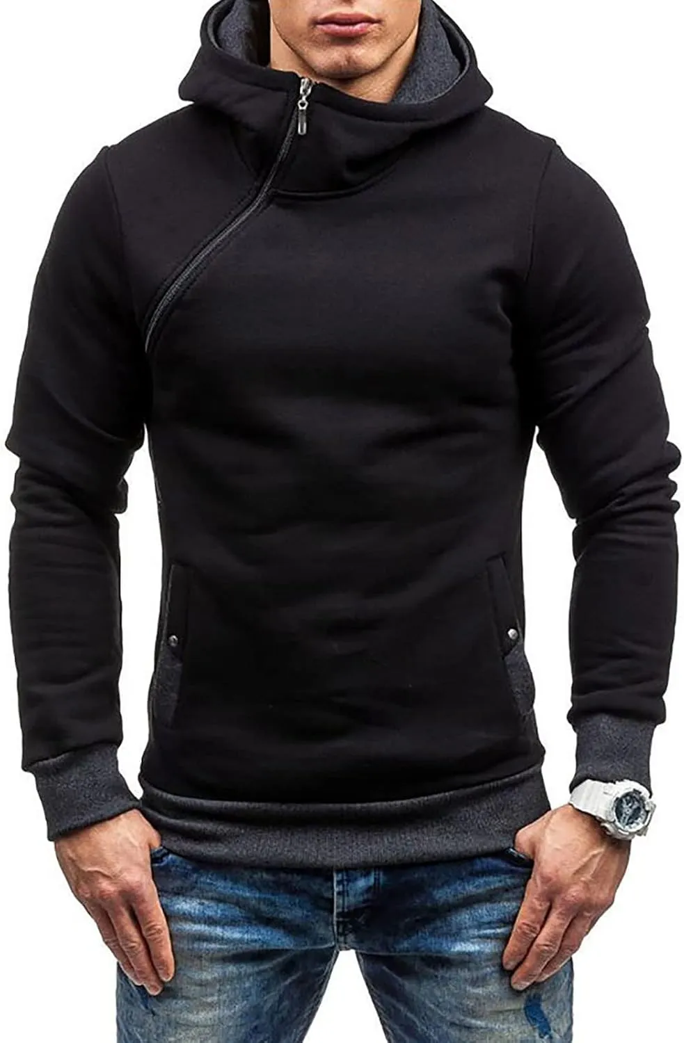 Men's Zip Up Hoodie Casual Camouflage Sports Sweatshirt Long Sleeve Zipper Hooded Jacket Coat