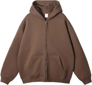 Mens Zip Up Hoodie Long Sleeve Drop Shoulder Oversized Jacket Drawstring Fashion Workout Fleece Pullover Sweatshirt