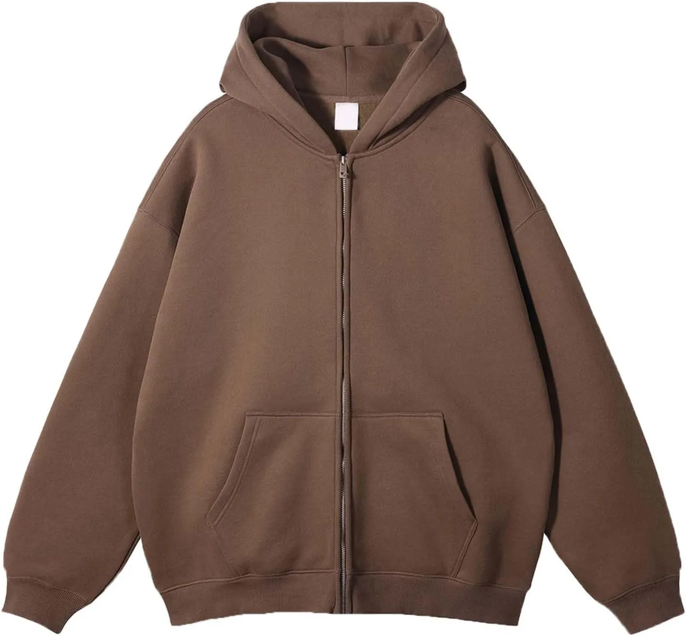 Mens Zip Up Hoodie Long Sleeve Drop Shoulder Oversized Jacket Drawstring Fashion Workout Fleece Pullover Sweatshirt