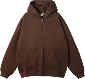 Mens Zip Up Hoodie Long Sleeve Drop Shoulder Oversized Jacket Drawstring Fashion Workout Fleece Pullover Sweatshirt