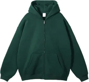 Mens Zip Up Hoodie Long Sleeve Drop Shoulder Oversized Jacket Drawstring Fashion Workout Fleece Pullover Sweatshirt