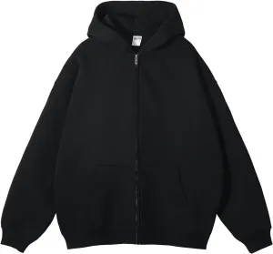 Mens Zip Up Hoodie Long Sleeve Drop Shoulder Oversized Jacket Drawstring Fashion Workout Fleece Pullover Sweatshirt