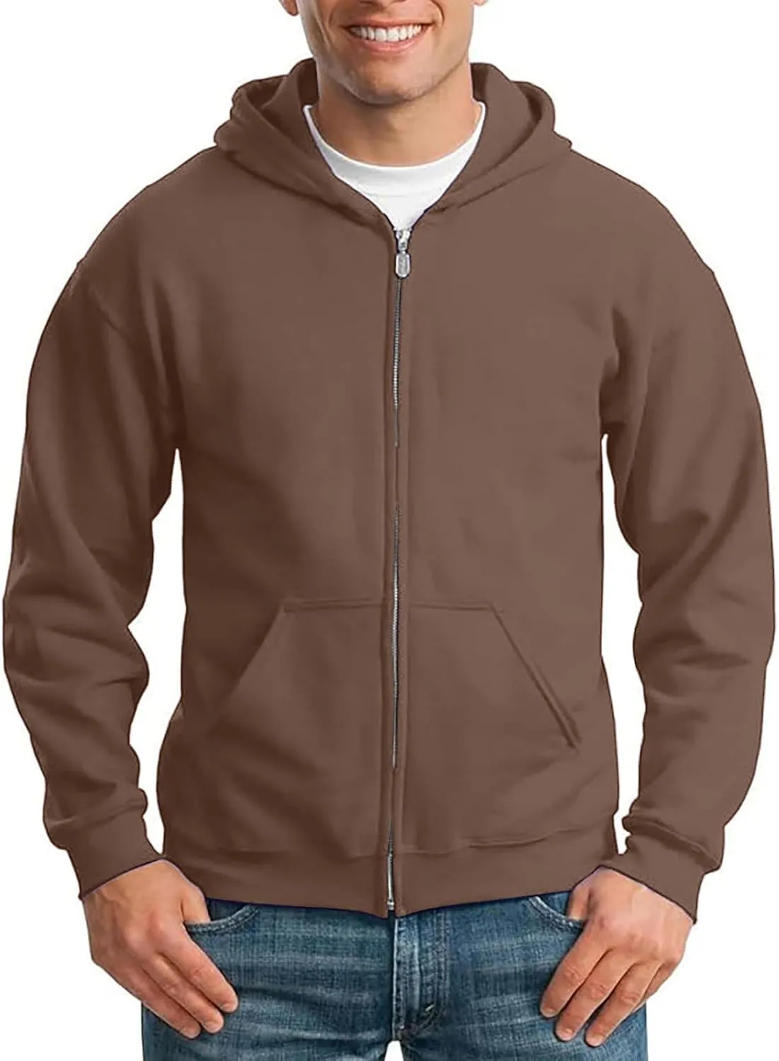 Mens Zip Up Hoodie Long Sleeve Drop Shoulder Oversized Jacket Drawstring Fashion Workout Fleece Pullover Sweatshirt