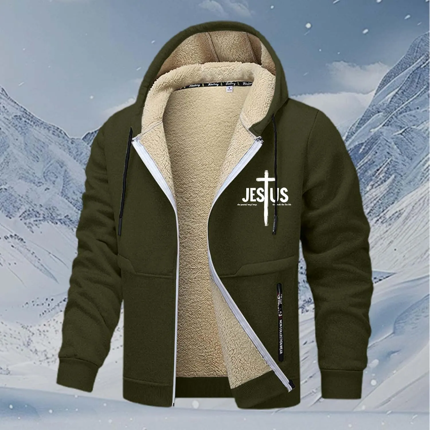 Mens Zip up Hoodie Warm Sherpa Fleece Lined Winter Jackets Casual Long Sleeve Hooded Drawstring Coats with Pockets