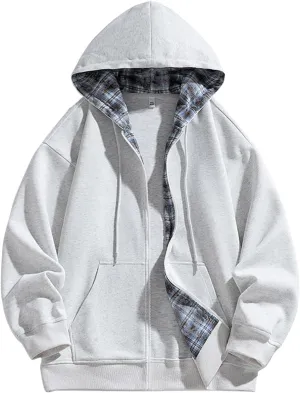 Mens Zip Up Hoodies Trendy Outwear with Pockets Hooded Sweatshirt Loose Fit Casual Fall Spring Warm Slim Fit Sweater Jacket