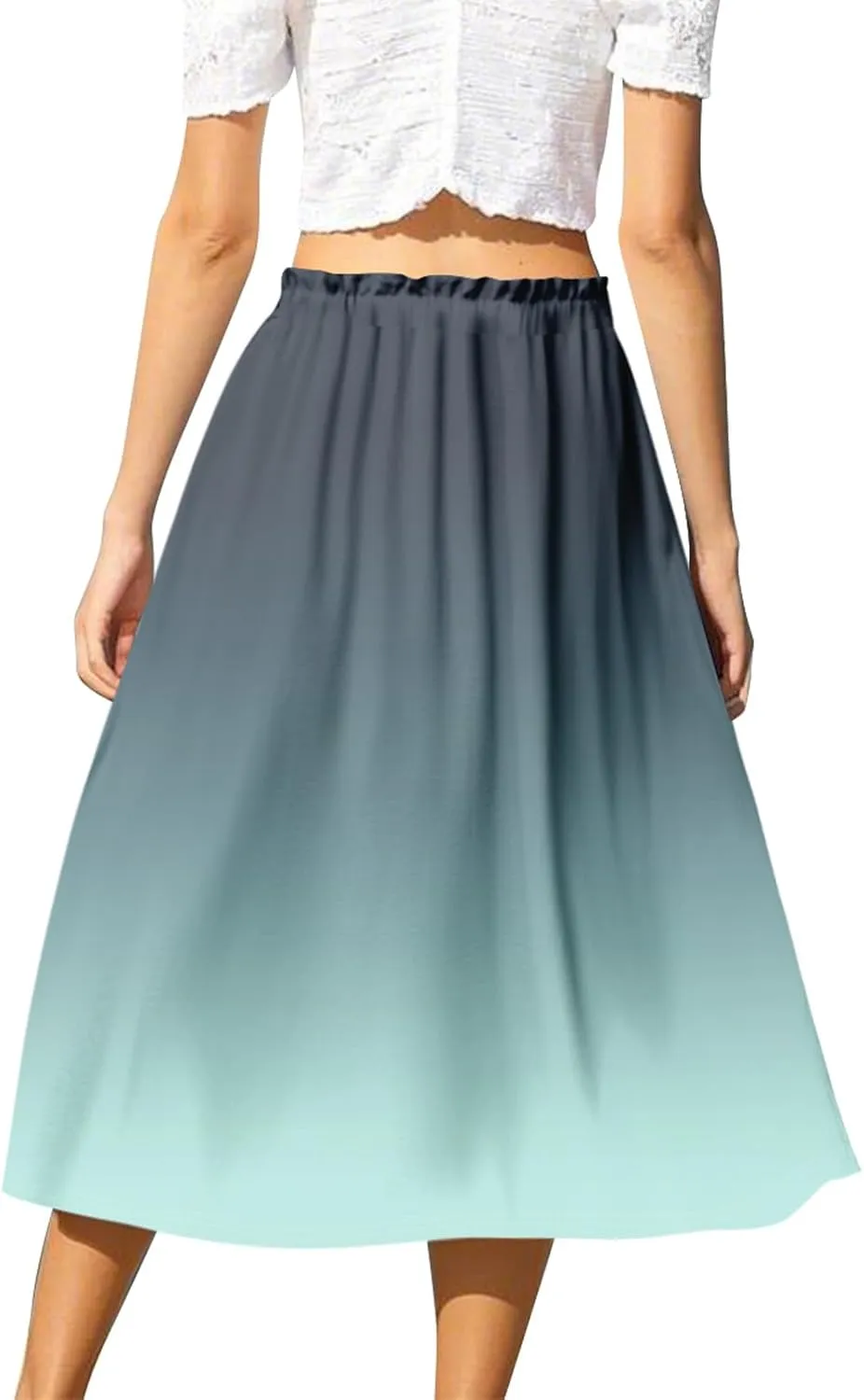 Midi Boho Floral Skirts for Women Trendy A Line Skirt Drawstring High Elastic Waist Comfy Flowy Skorts