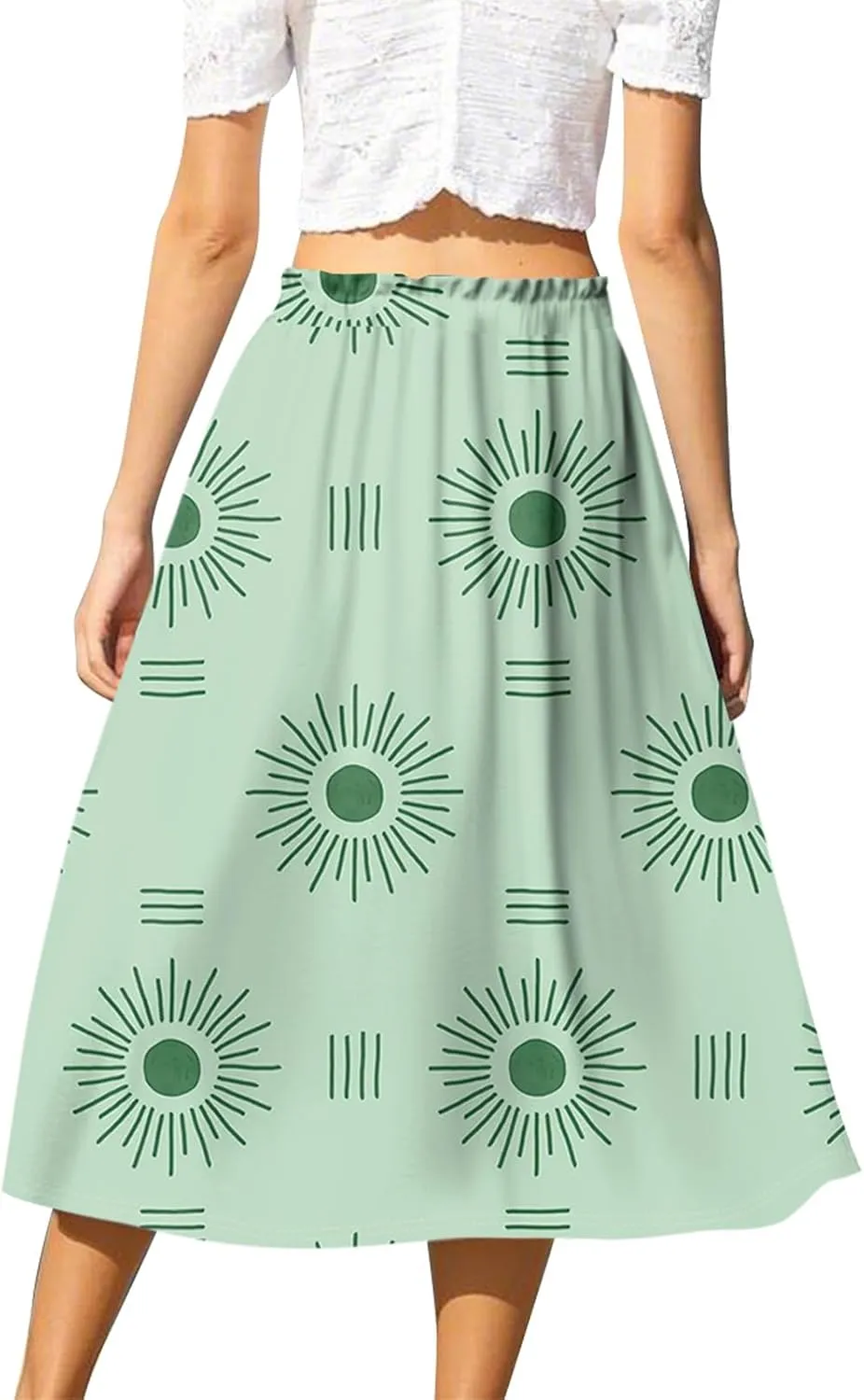 Midi Boho Floral Skirts for Women Trendy A Line Skirt Drawstring High Elastic Waist Comfy Flowy Skorts