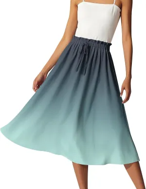 Midi Boho Floral Skirts for Women Trendy A Line Skirt Drawstring High Elastic Waist Comfy Flowy Skorts