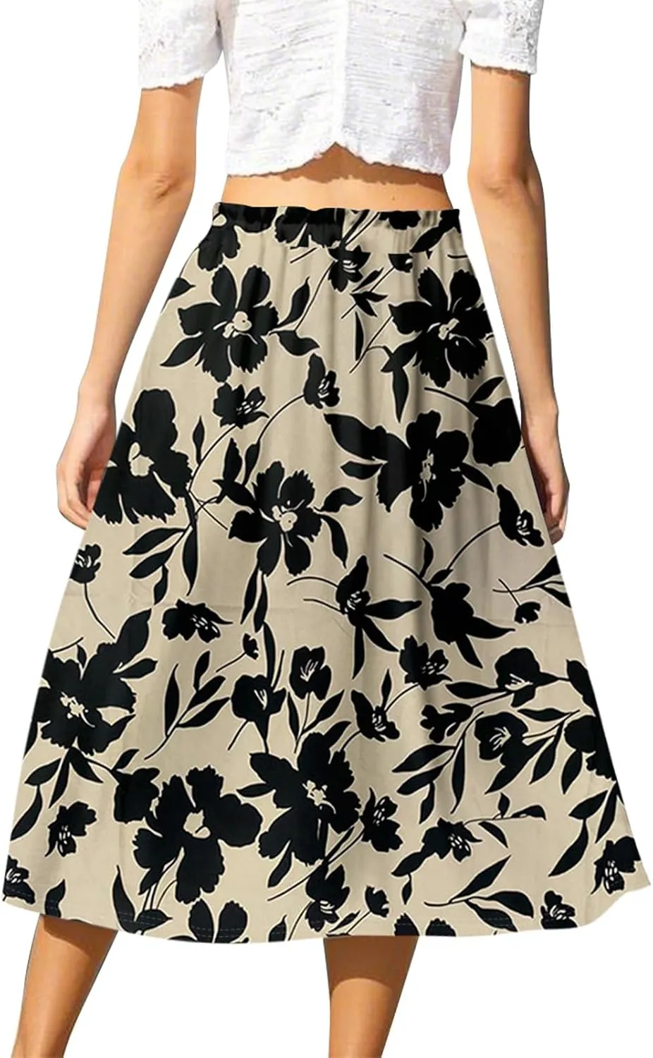 Midi Boho Floral Skirts for Women Trendy Comfy Flowy Drawstring High Elastic Waist A Line Skirt Skorts