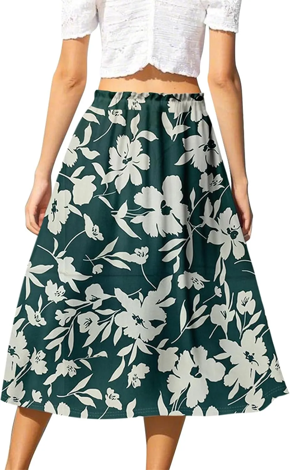 Midi Boho Floral Skirts for Women Trendy Comfy Flowy Drawstring High Elastic Waist A Line Skirt Skorts