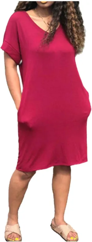 Midi Dresses for Women V Neck Short Sleeve Tshirt Dress with Pockets Casual Solid Maternity Dress Summer Dresses