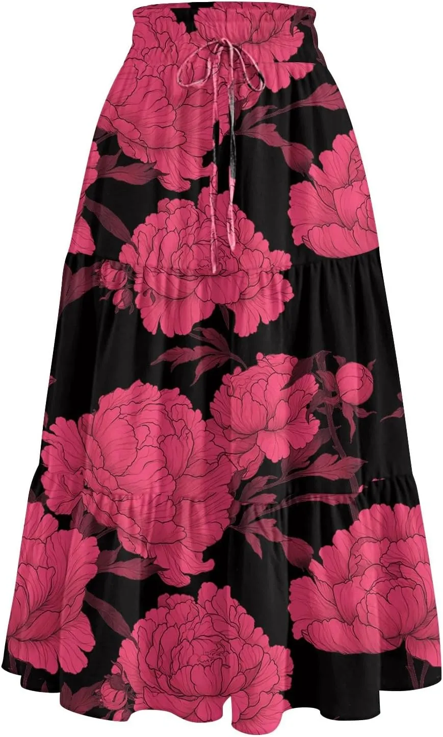 Midi Skirts for Women 2025 High Elastic Waisted Tiered Ruffle Skirt Flowy A Line Boho Floral Skirts Skorts with Pockets