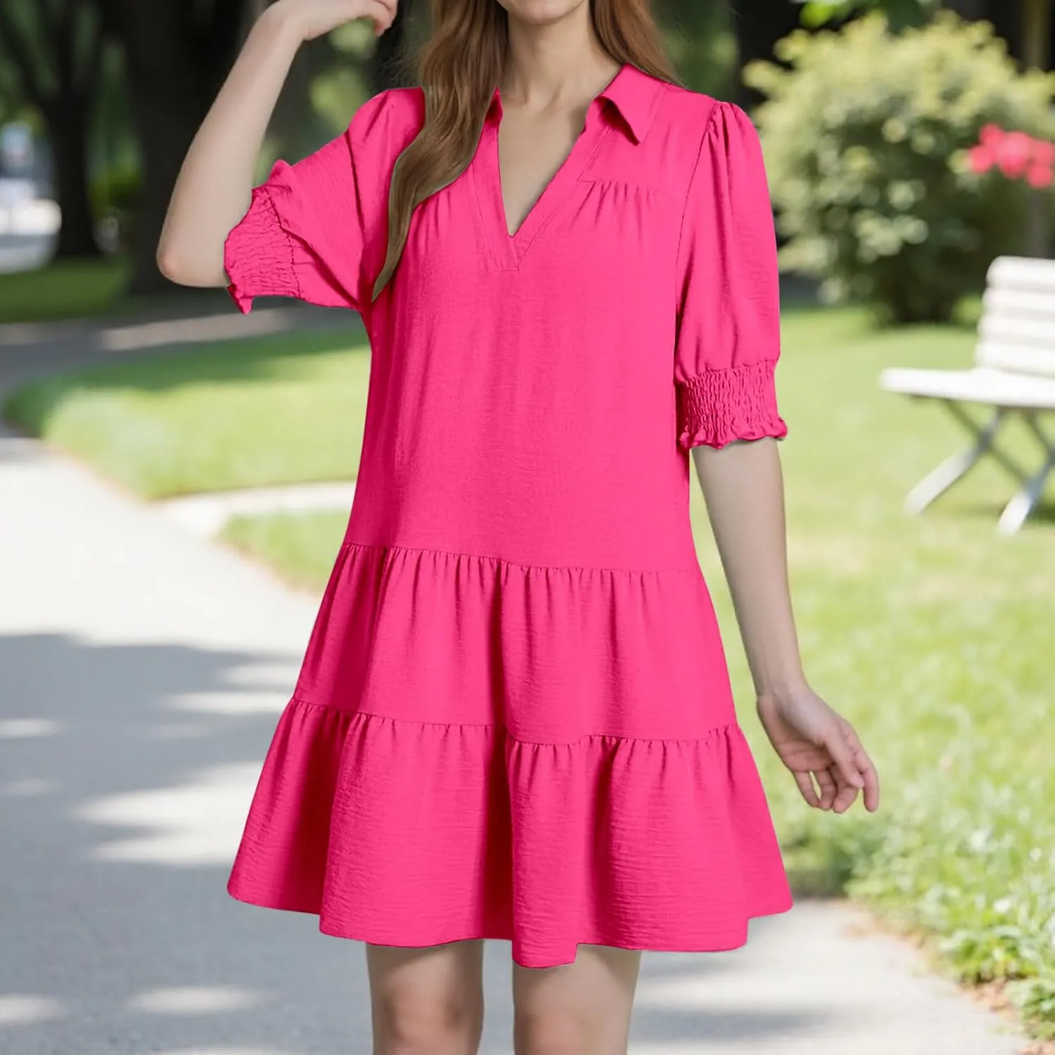 Mini Shift Dresses for Women 2025 Boho Tiered Ruffle Hem Drop Waist Y2K Mini Dress Summer Baby Shower Outfit for Guest